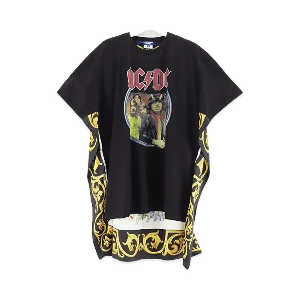 JUNYA WATANABE MAN Cotton Jersey Print AC/DC Silk Scarf T-Shirt "Black"