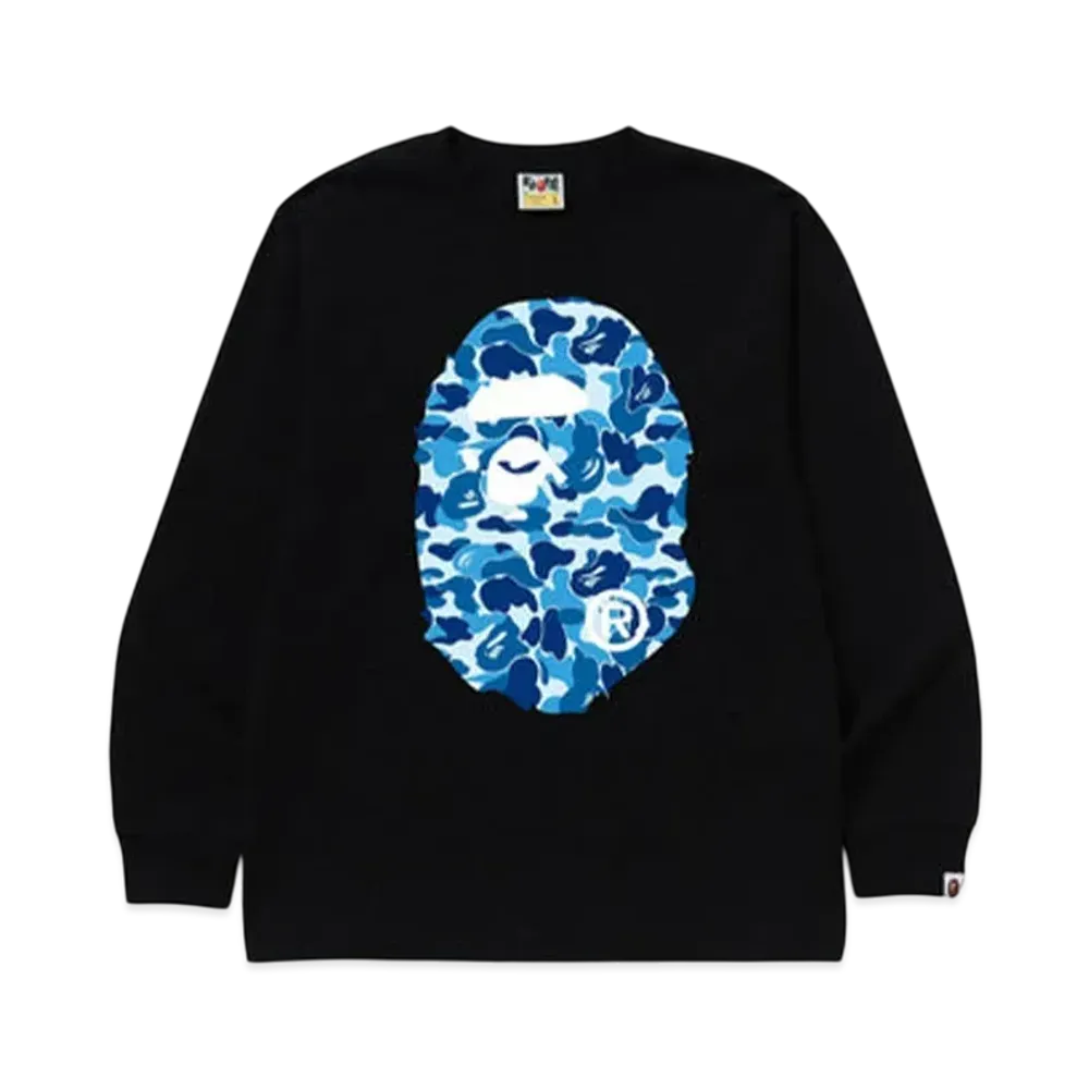 A BATHING APE Abc Camo Big Ape Head Ls Tee "Black/Blue"