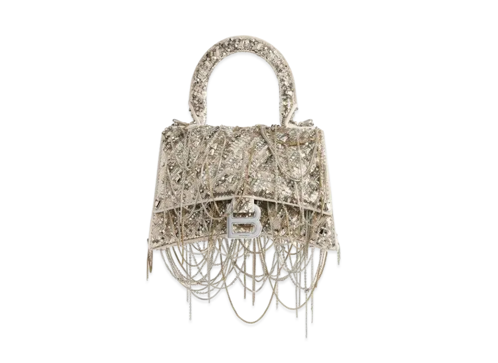 BALENCIAGA Hourglass XS Embroidery Chain Tote for All "Beige"