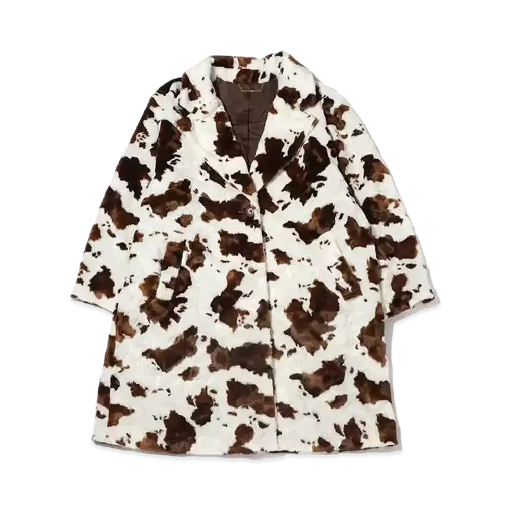 atmos pink Cow Pattern Fur Coat "White"