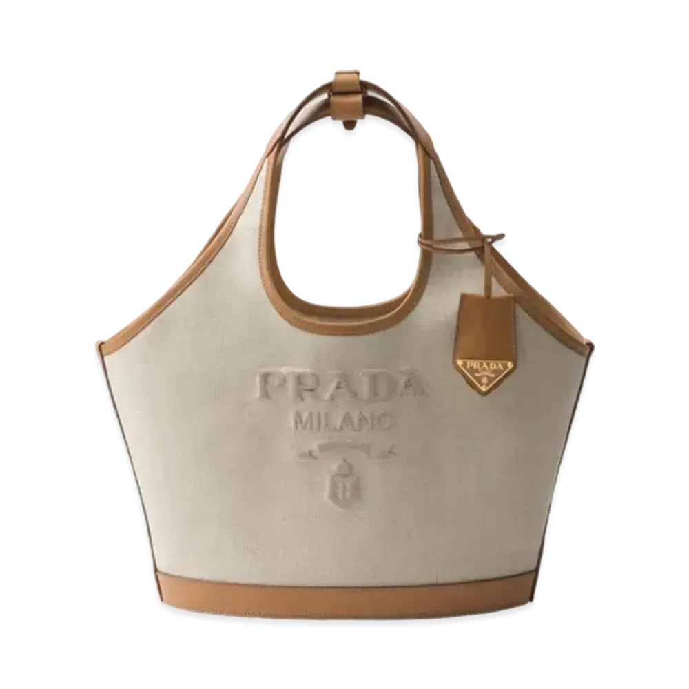 PRADA Medium Linen Blend and Leather Tote Bag "Natural"