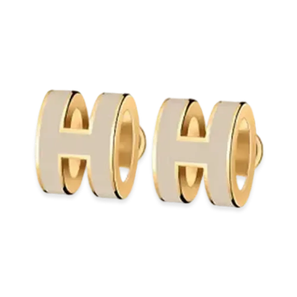Hermes Mini Pop H Earrings "Gold/Marron Glace"