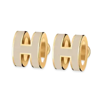 Hermes Mini Pop H Earrings "Gold/Marron Glace"