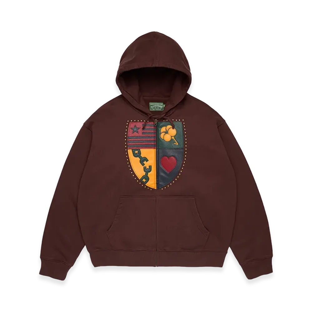 DENIM TEARS Libertas Crest Zip Hoodie "Washed Brown"