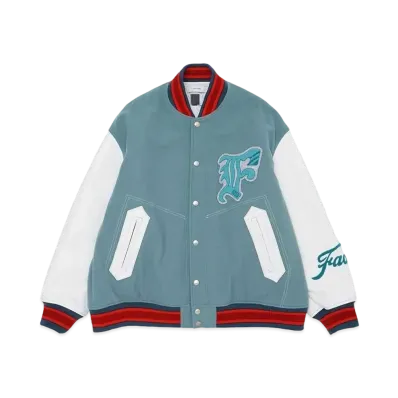 FACETASM PATCHED STADIUM JACKET "SMOKE BLUE"