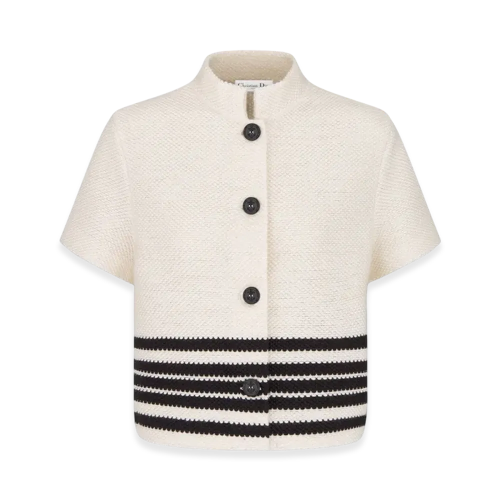 Dior Women's Short Sleeved Jacket Cotton and Silk Knit "White/Black"