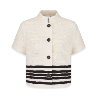 Dior Women's Short Sleeved Jacket Cotton and Silk Knit "White/Black"