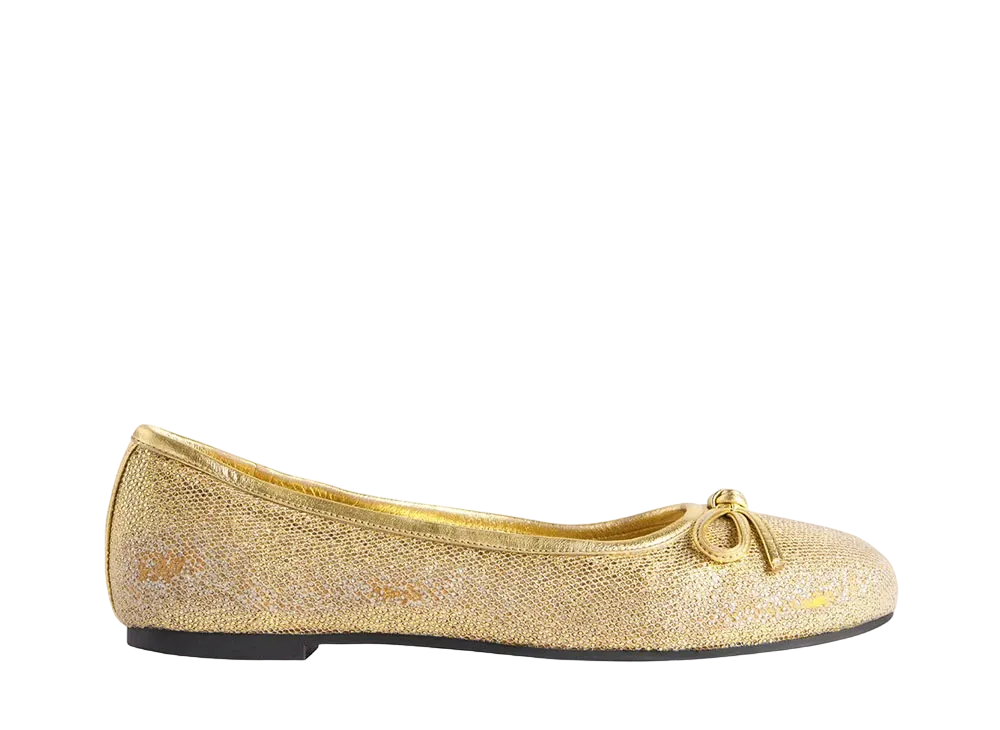 BALENCIAGA Women's Leopold Ballerina in Glitter Fabric "Gold"