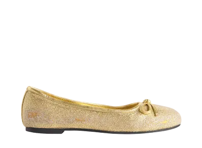 BALENCIAGA Women's Leopold Ballerina in Glitter Fabric "Gold"