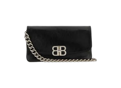 BALENCIAGA Women's Leather Medium BB Soft Flap Clutch "Black"