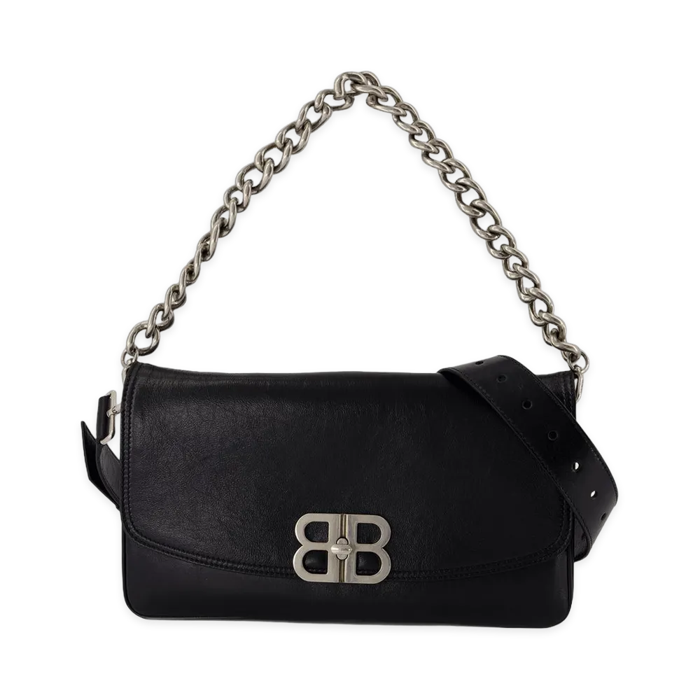 BALENCIAGA Women's Bb Soft Flap Medium Purse Leather "Black"