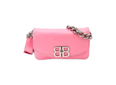 BALENCIAGA Women's Leather Shoulder Bag with Metal Monogram "Pink"