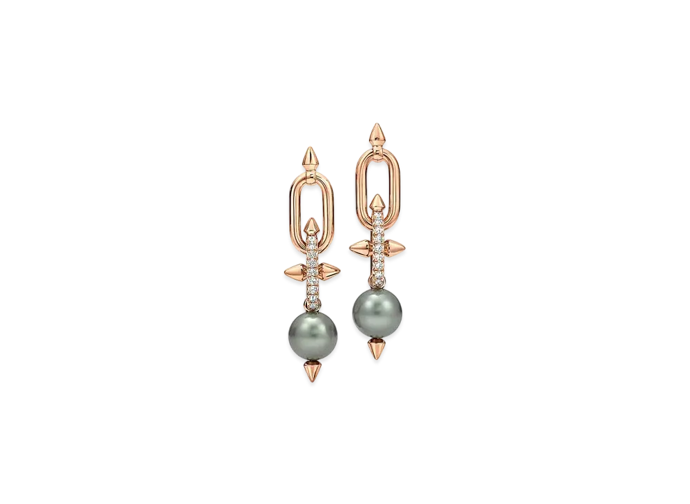 Tiffany & Co. Tiffany Titan By Pharrell Williams Tahitian with Pearl Earrings with Diamonds "Rose Gold"