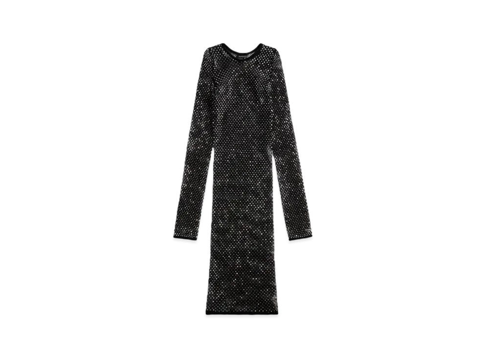 BALENCIAGA Women's "Crystal" Mesh Mini Dresses "Black"