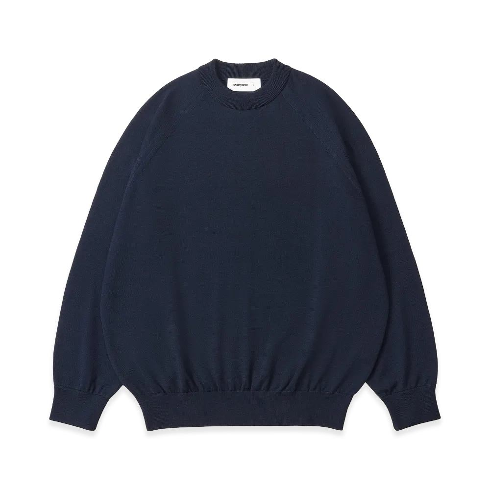 everyone Wool Middle Gauge Knit Sweater "Navy"