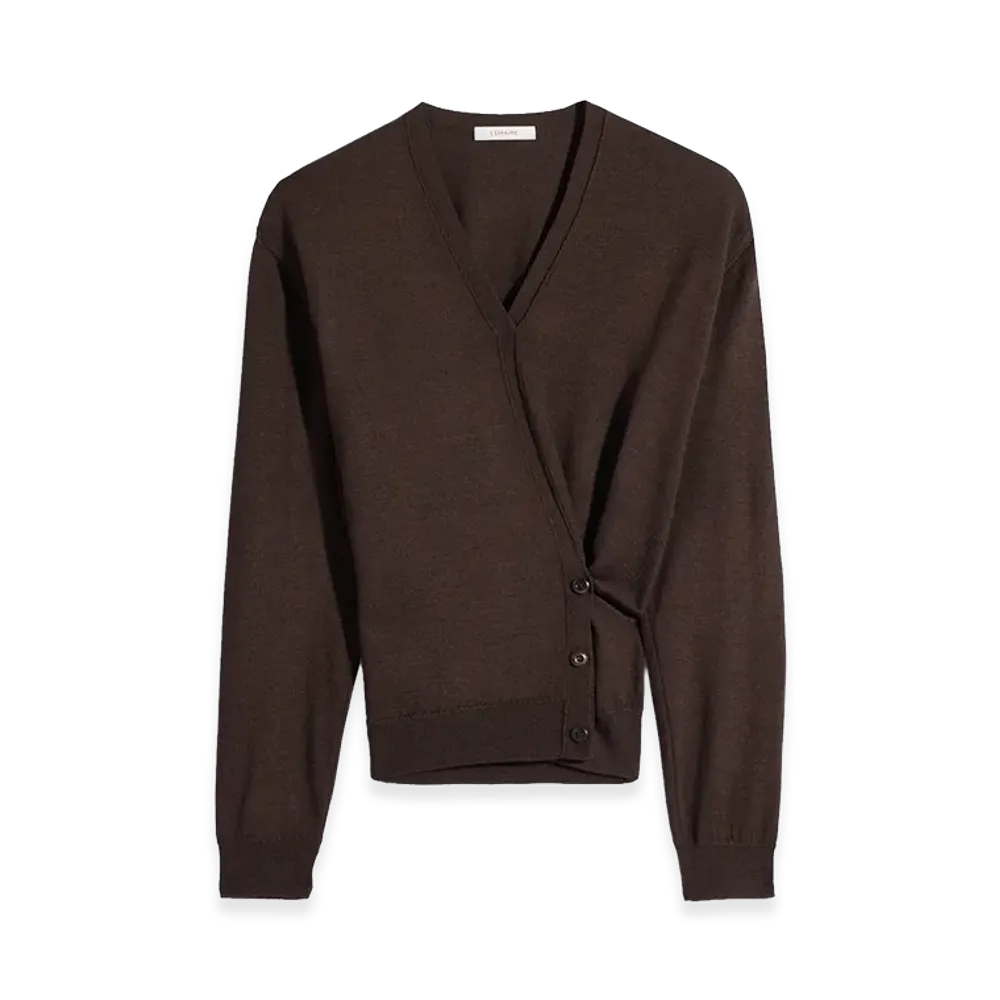 LEMAIRE Women's Twisted Merino Blend V-Neck Jumper "Dark Cacao"