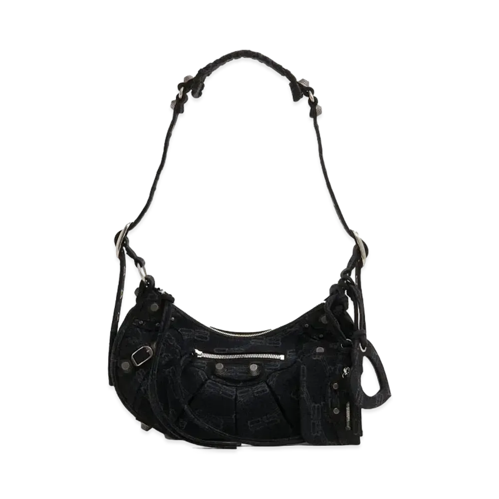 BALENCIAGA Le Cagole Small Shoulder Bag BB Monogram Denim "Black"