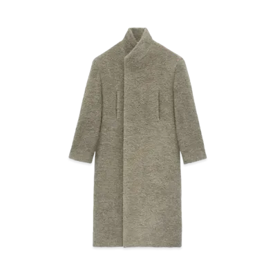 FEAR OF GOD ESSENTIALS Wool Boucle Stand Collar Overcoat "Wood"