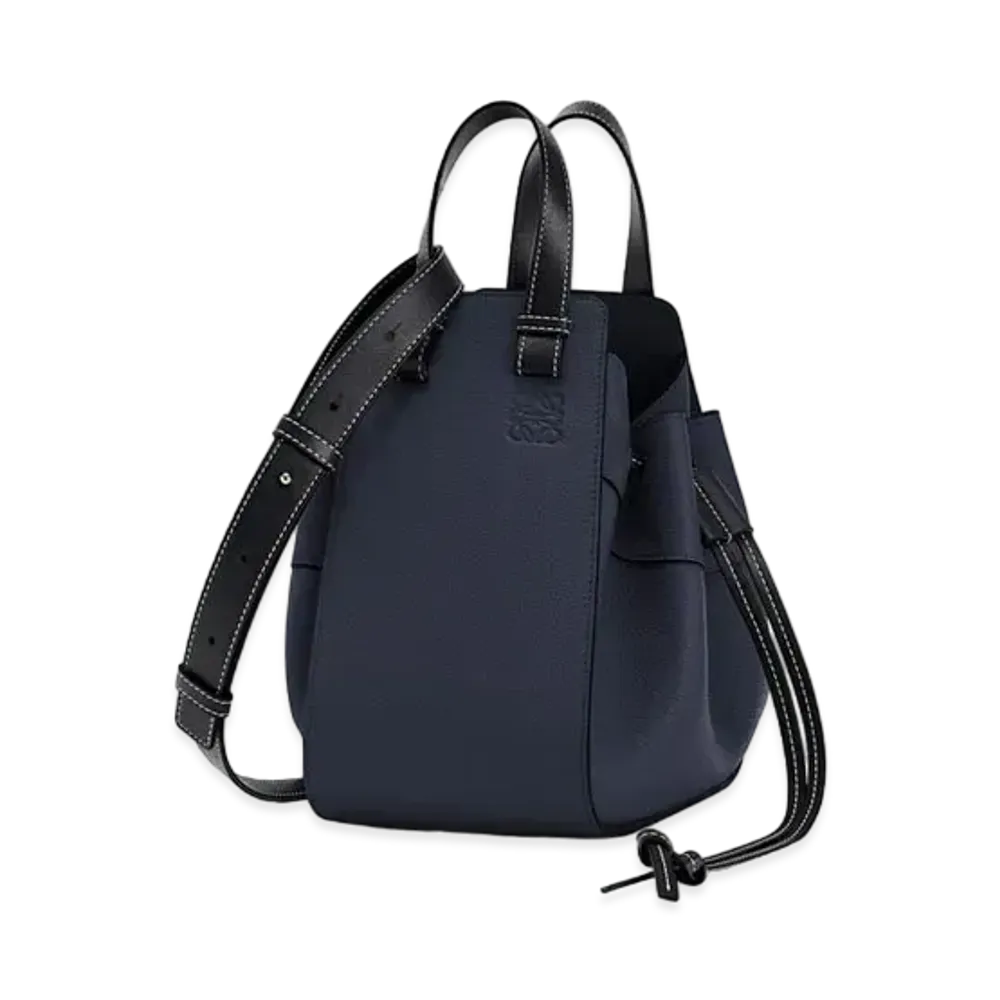 LOEWE Small Hammock Drawstring Bag In Soft Grained Calfskin "Midnight Blue / Black"
