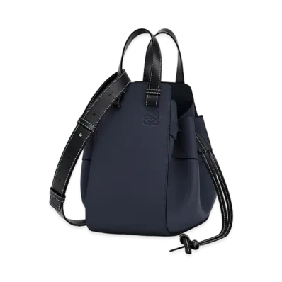 LOEWE Small Hammock Drawstring Bag In Soft Grained Calfskin "Midnight Blue / Black"