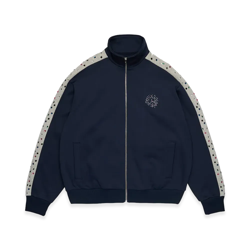DENIM TEARS Denim U Rhinestone Fleece Track Jacket "Navy"