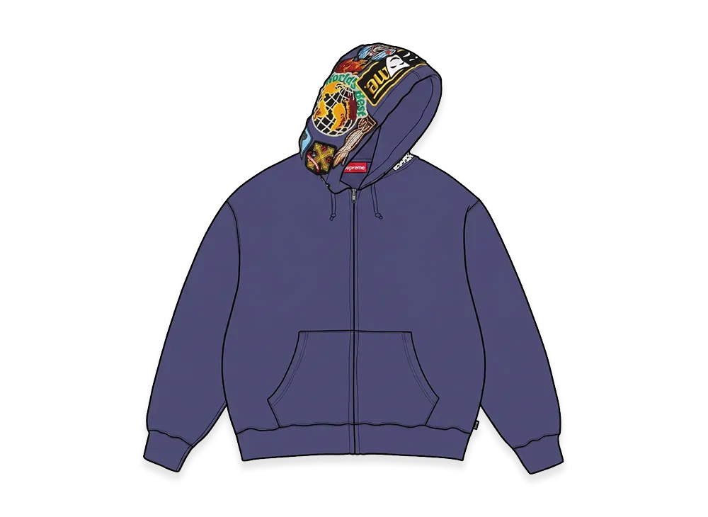 Supreme Patches Zip Up Hooded Sweatshirt "Washed Navy"