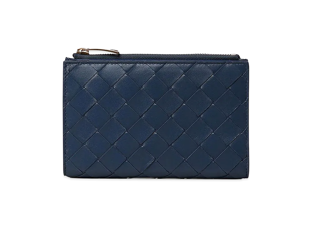 Bottega Veneta Women's Medium Intrecciato Bi-Fold Wallet "Blue"