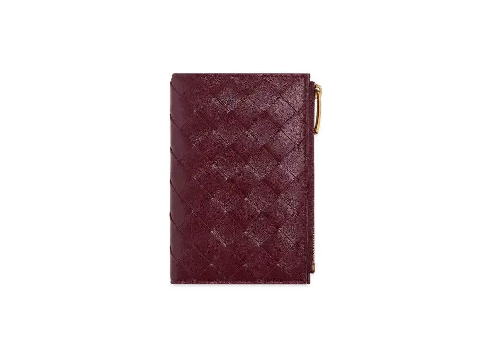 Bottega Veneta Medium Intrecciato Bi-Fold Zip Wallet "Barolo"