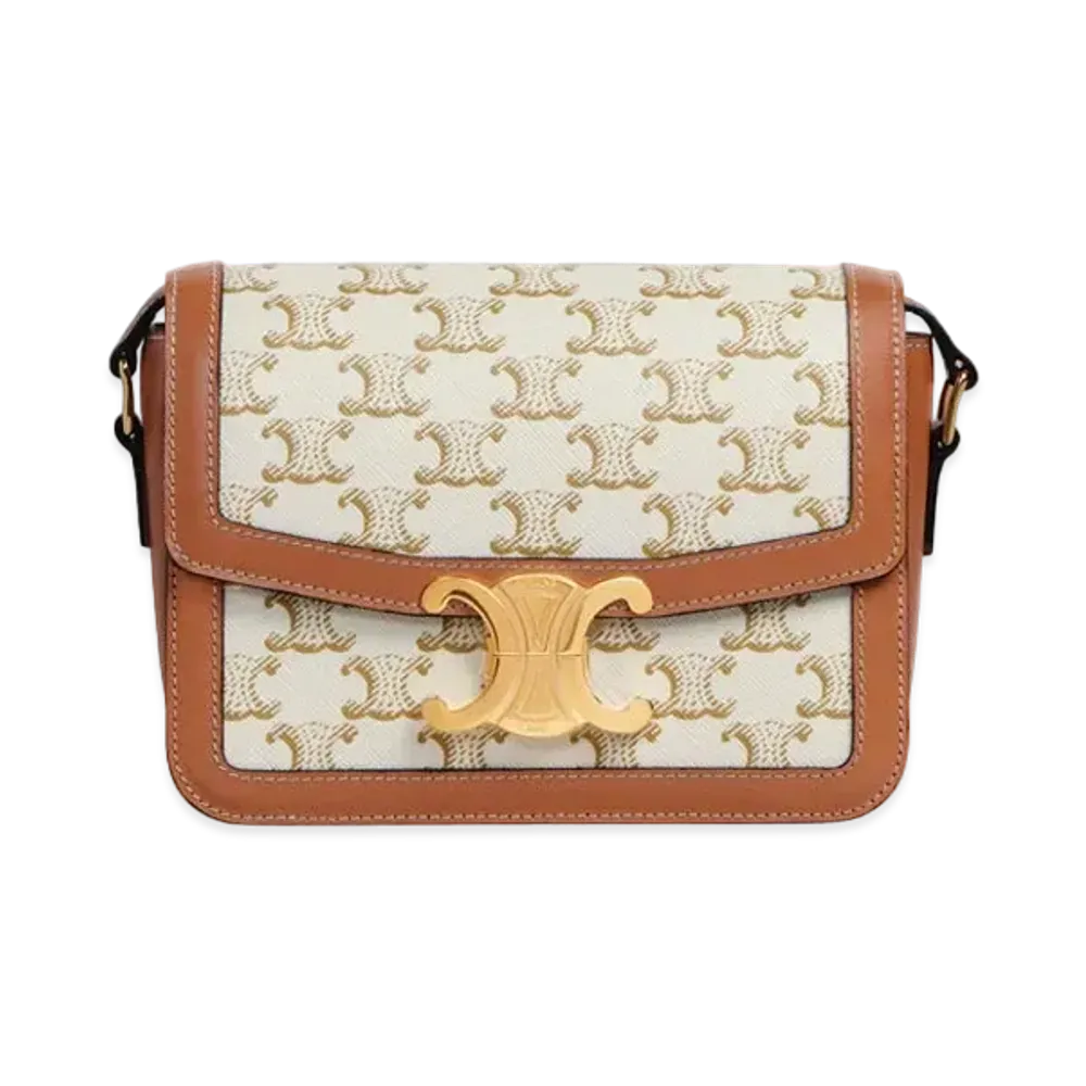 CELINE Teen Triomphe Bag in Triomphe Canvas and Calfskin "White"