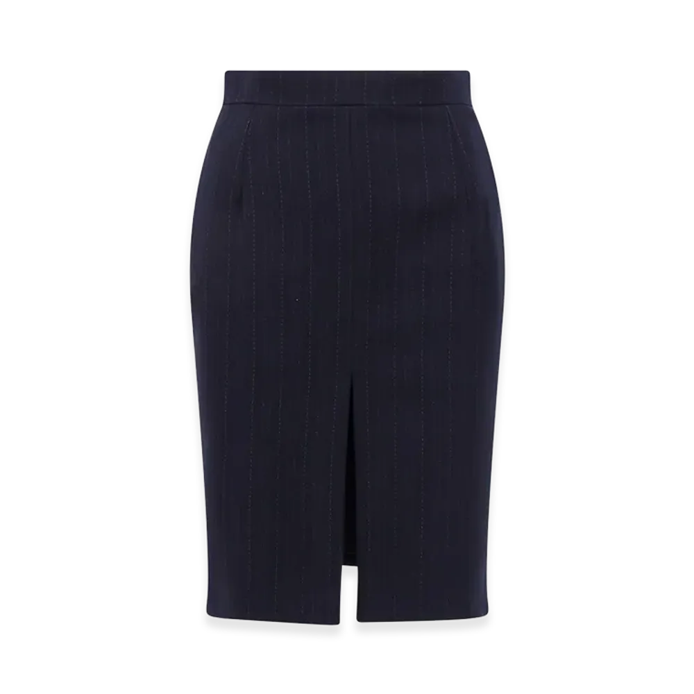 Saint Laurent Women's Striped Wool Pencil Skirt "Blue"