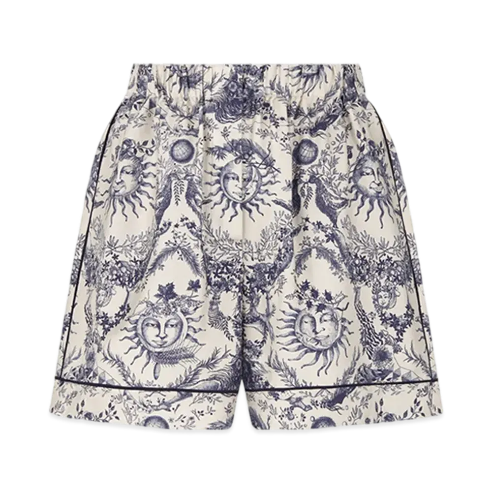 Dior Women's Shorts Soleil Silk Twill "White/Navy Blue"