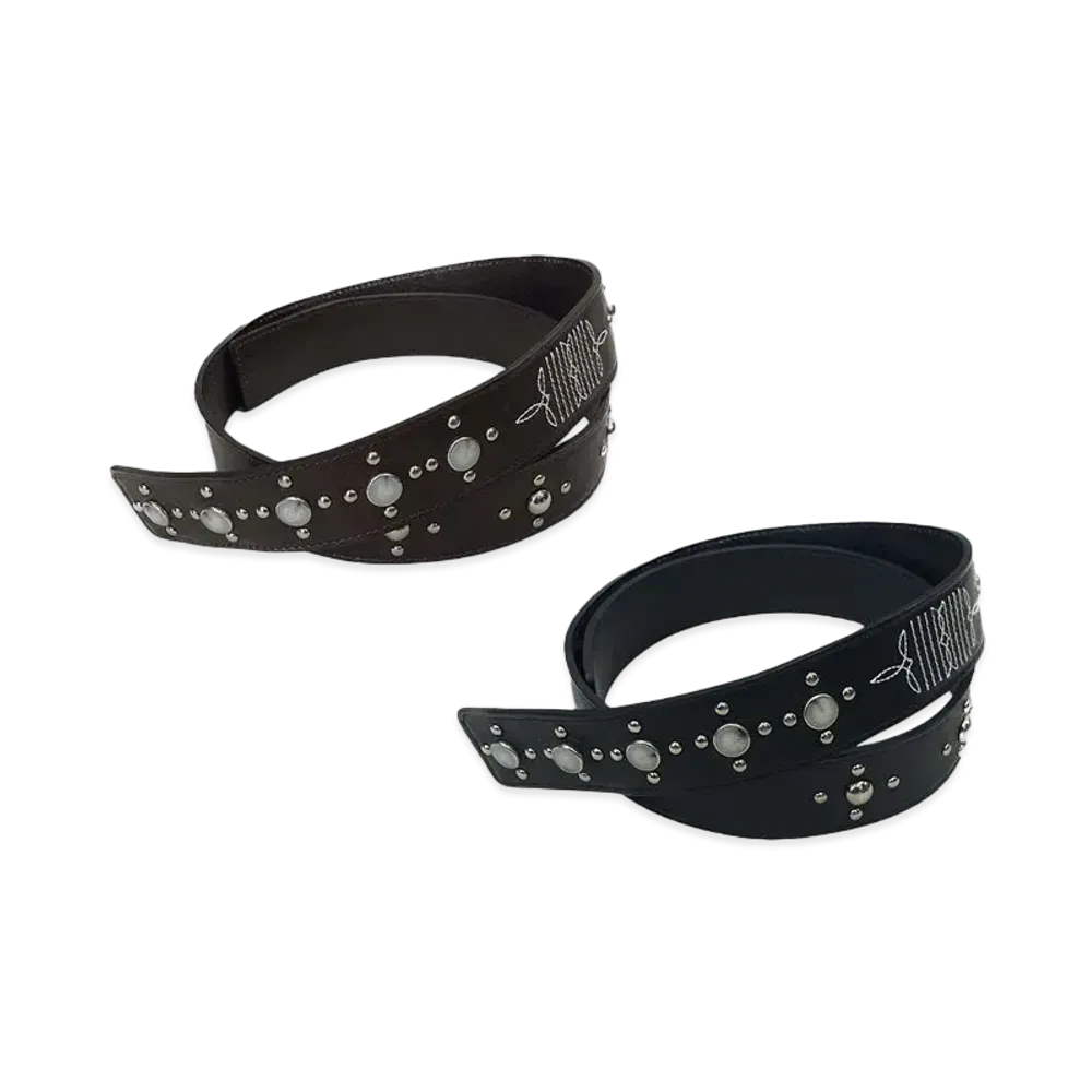 DAIRIKU Studs Button Leather Velt "Oil Black"