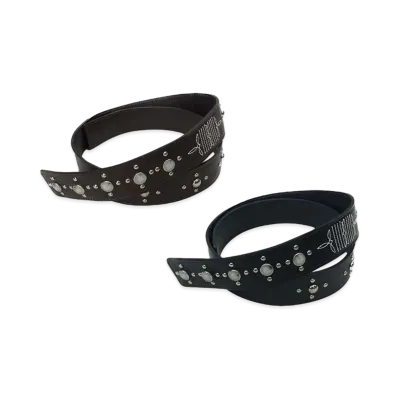 DAIRIKU Studs Button Leather Velt "Oil Black"