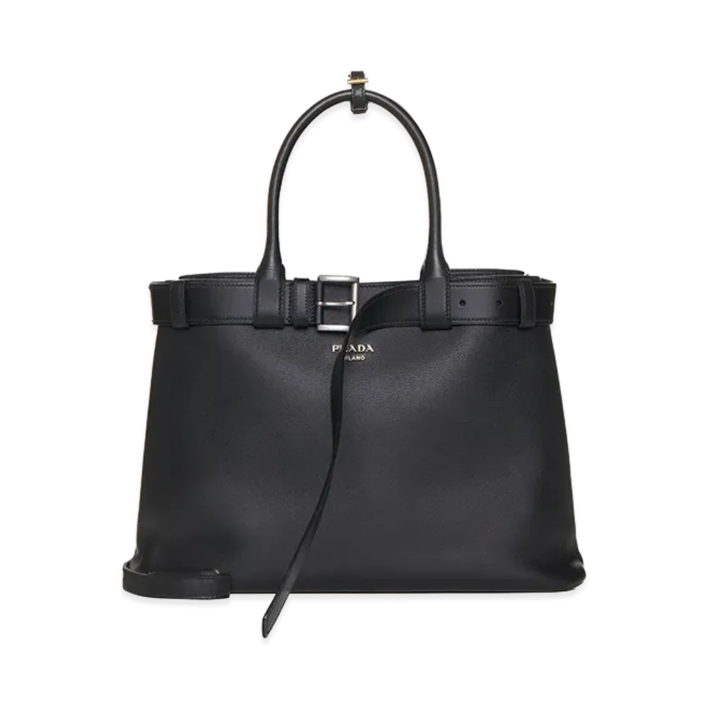 PRADA Women's Leather Buckle Large Handbag "Black"