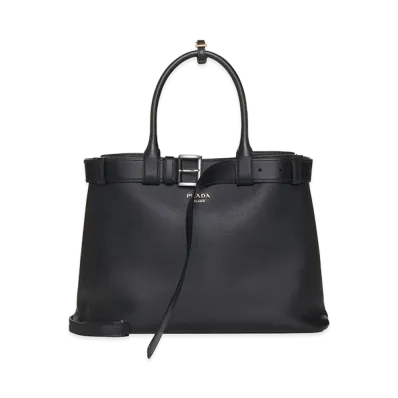 PRADA Women's Leather Buckle Large Handbag "Black"
