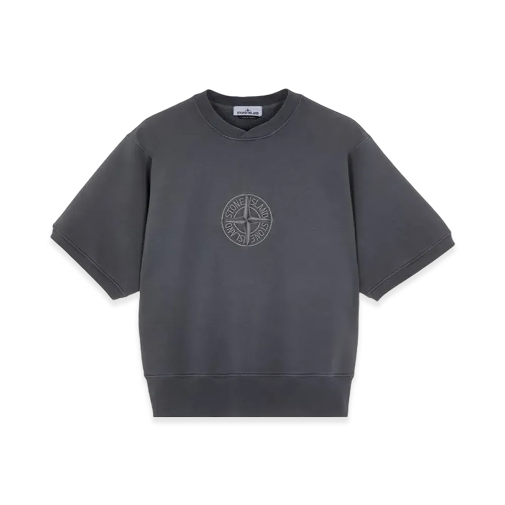 Stone Island 66155 Heavy Textured Fleece Garment Dyed Old Treatment Short Sleeve Crewneck Sweatshirt - 23FW "Lead"