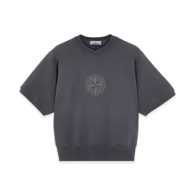 Stone Island 66155 Heavy Textured Fleece Garment Dyed Old Treatment Short Sleeve Crewneck Sweatshirt - 23FW "Lead"