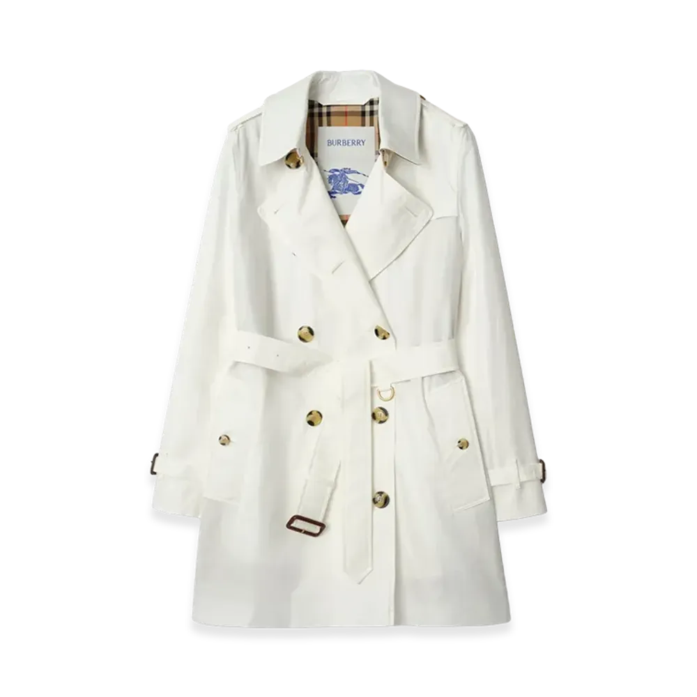 Burberry Women's Short Tropical Gabardine Kensington Trench Coat "Cotton White"