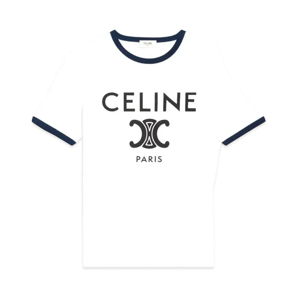 CELINE Paris T-Shirt In Cotton Jersey "Off-White/Navy/Black"