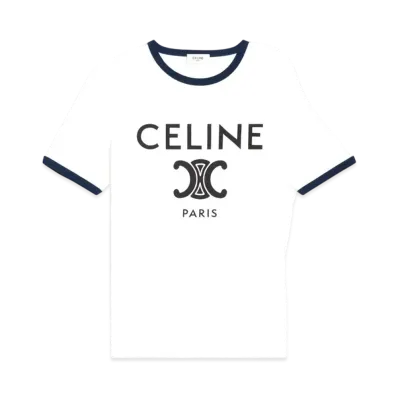 CELINE Paris T-Shirt In Cotton Jersey "Off-White/Navy/Black"