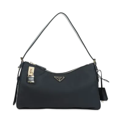 PRADA Women's Aimee Large Re-Nylon And Leather Shoulder Bag With Padlock "Black"