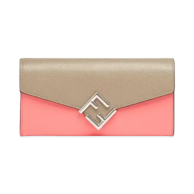 FENDI FF Diamonds Continental Wallet Two-tone Leather "Pink/Dove Grey"
