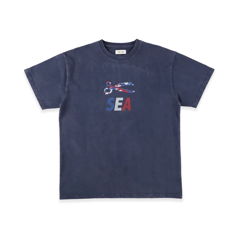 WIND AND SEA x DENHAM Camo Scissors Sulfur Tee "Navy"
