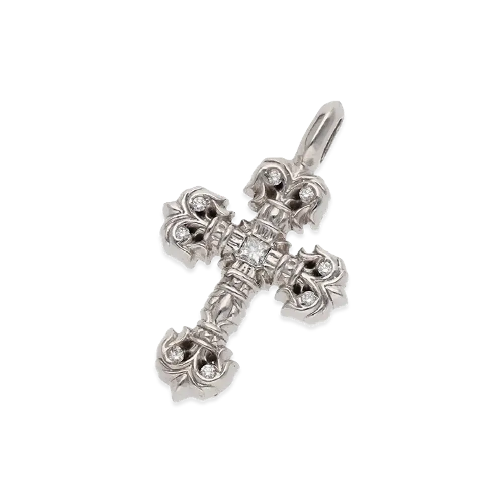 Chrome Hearts Tiny Filigree Pave Diamond Necklace Top "White Gold"