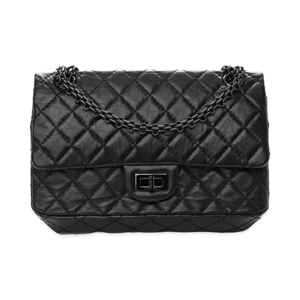CHANEL 2.55 Chain Shoulder Aged Calfskin "So Black"