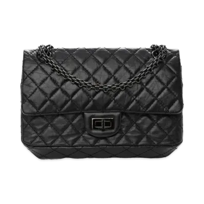CHANEL 2.55 Chain Shoulder Aged Calfskin "So Black"