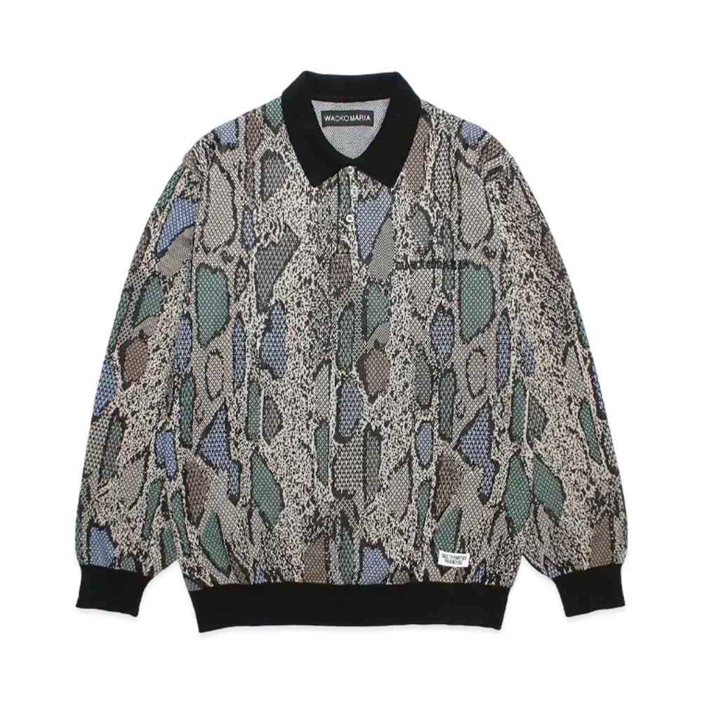 WACKO MARIA Python Jacquard Knit Polo Shirt "Beige"