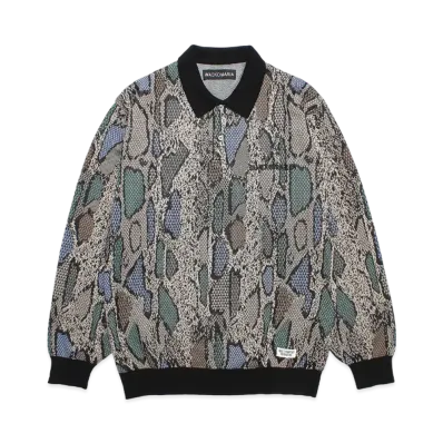 WACKO MARIA Python Jacquard Knit Polo Shirt "Beige"