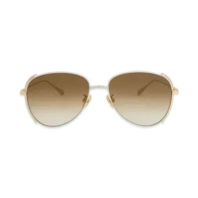CHARLES & KEITH Gem-Embedded Wire-Frame Aviator Sunglasses "White"