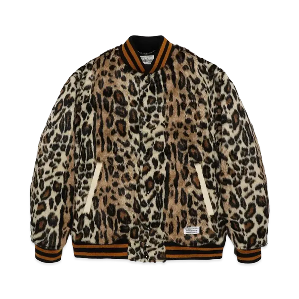 WACKO MARIA Faux Leopard Fur Varsity Jacket "Beige"